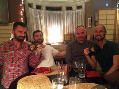 Andy at dinner with world-class sex educators: Kai Ehrhardt, Dave Allen, and Volker Moritz