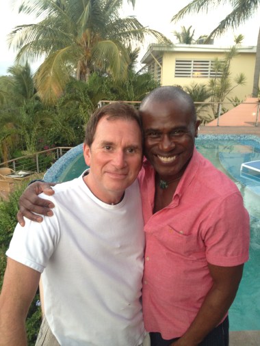 Eric (above right) came for cocktails with his partner Greg -- turns out his college best friend is the next-door neighbor of Andy Holtzman (above left)