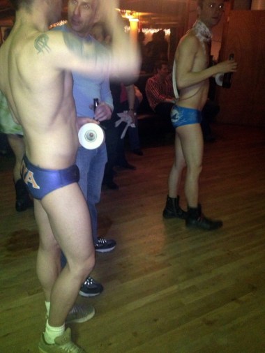 the theme was "Spring Break," so Team New York Aquatics sold raffle tickets dressed for the beach