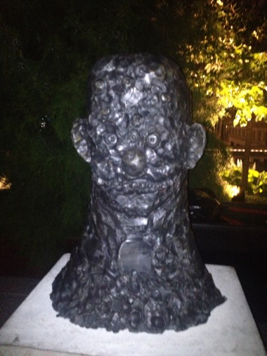 the public art show currently on display features busts by contemporary artists -- above, George Condo's "Liquor Store Attendant"