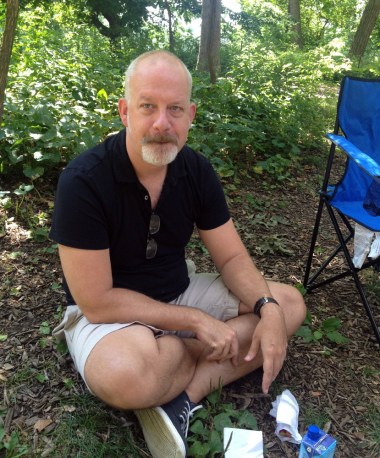 Ben in line for Shakespeare in the Park free tickets