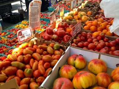 tomatoes are in high season at the farmer's market