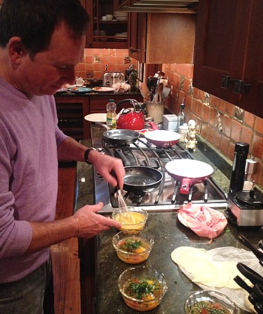 Andyamo's famous fancy omelettes -- brunch at Longwood Cabin in Bucks County