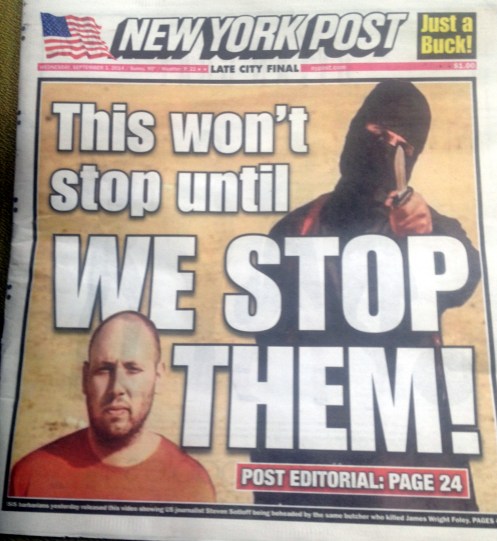 Apparently, the editorial staff of the New York Post has volunteered to go mano-a-mano with ISIS...