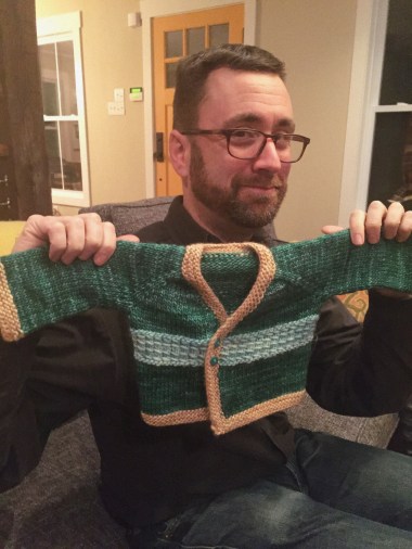 Andy finally finished the baby sweater