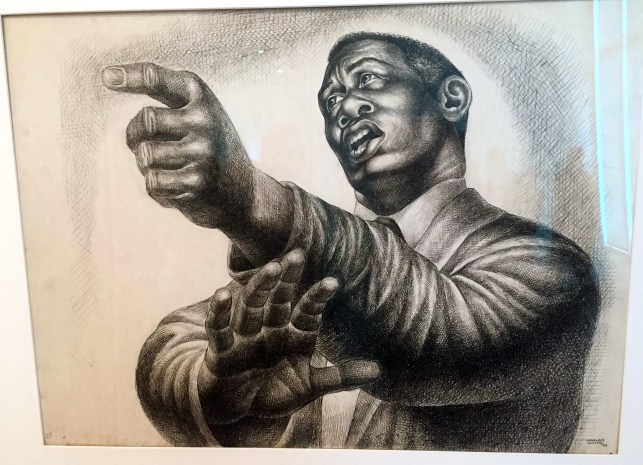 Charles White's 1952 drawing "Preacher"